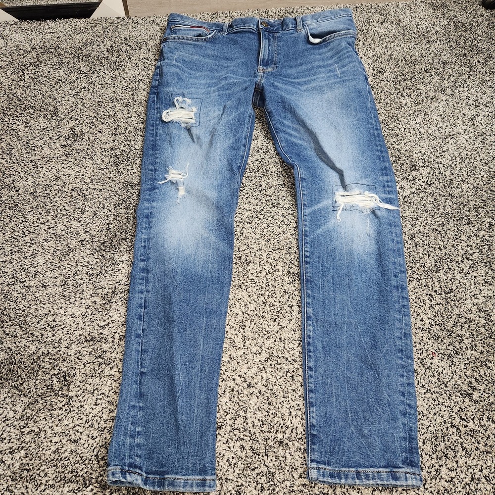 Tommy Hilfiger Slim Tapered Destruction Jeans Mens 36x32,Punk Skater Preppy Y2k